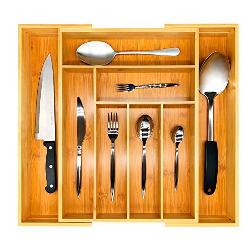 Expandable Silverware Tray for Drawer - Sturdy Kitchen Drawer Organizer for Utensils / Flatware - Bamboo Silverware Drawer Organizer - 16.93 x 12.6 - ...