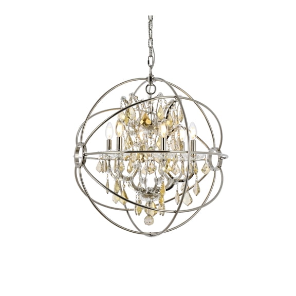 1130 Geneva Collection Pendent lamp D:25" H:27.5" Lt: Polished nickel Finish (Royal Cut Golden Teak Crystals)