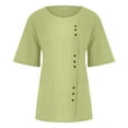 thumbnail image 4 of EHTMSAK Women's Short Sleeve Button Down Blouses and Tops Tunic Tshirts Summer Black Short Sleeve Shirt Crew Neck Womens Tops Clearance Cotton Linen Blouses Plus Size 2x Mint Green M, 4 of 5
