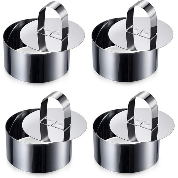LQQBOX Round Cake Ring Molds, Stainless Steel 3.07 inch Food Rings Dessert Mousse Cooking Rings Mold with Pusher (Include 4 Rings & 4 Pushers)
