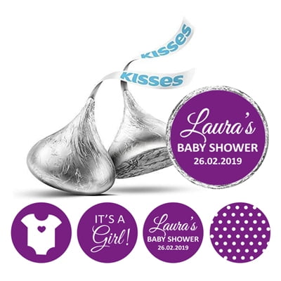Darling Souvenir 190 Pcs Its A Girl Theme Custom Stickers for chocolate Candy Labels-Purple