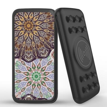 

INFUZE Qi Wireless Portable Charger for Samsung Galaxy A12 External Battery (12000 mAh 18W Power Delivery USB-C/USB-A 3.0 Ports Suction Cups) with Touch Tool - Kaleidoscope