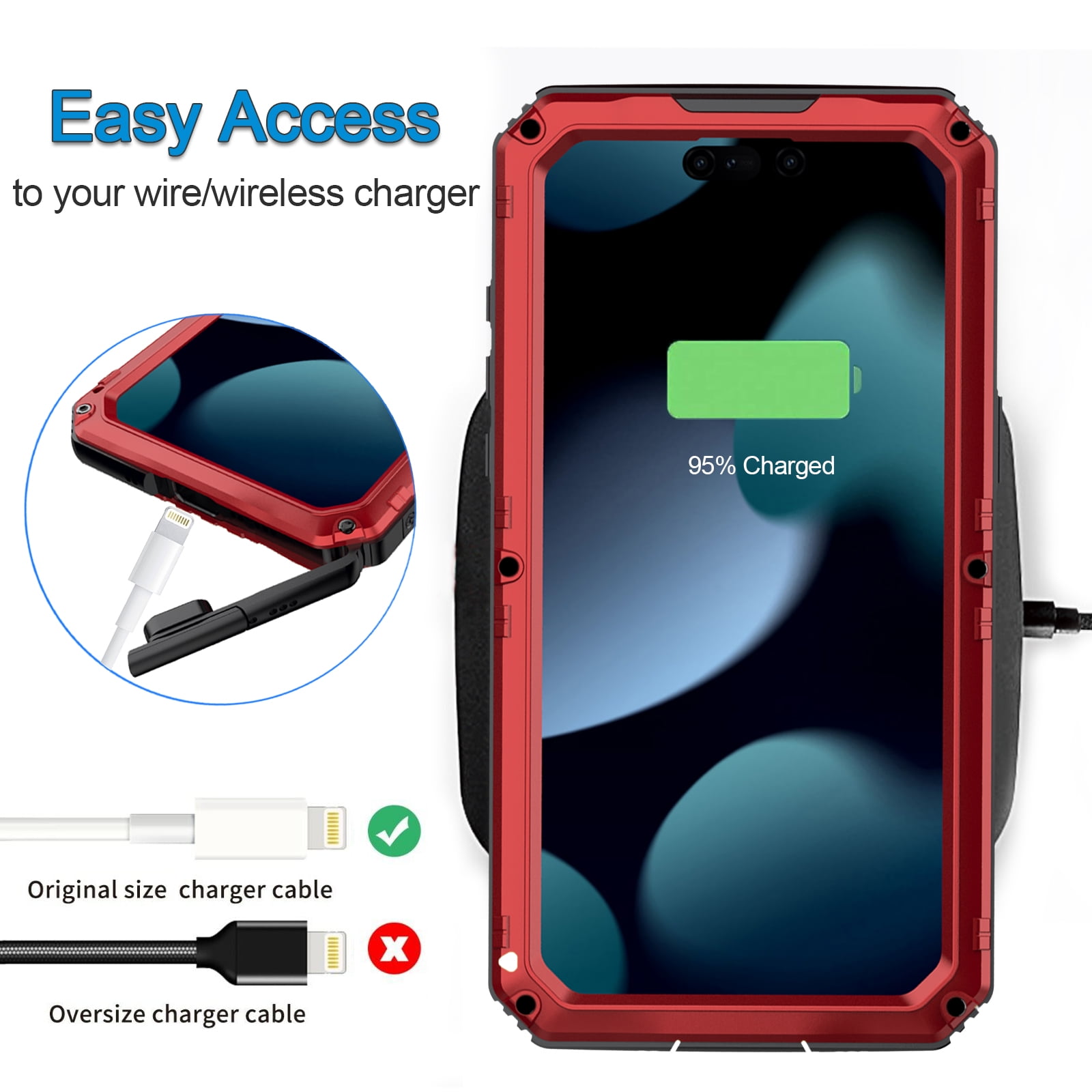 for iPhone 15 Pro Max Case, Military Grade IP68 Waterproof Dustproof Shockproof Full Body Sealed Underwater Case with Built-in Screen Protector Heavy Duty Metal Rugged Defender Phone Case,Red