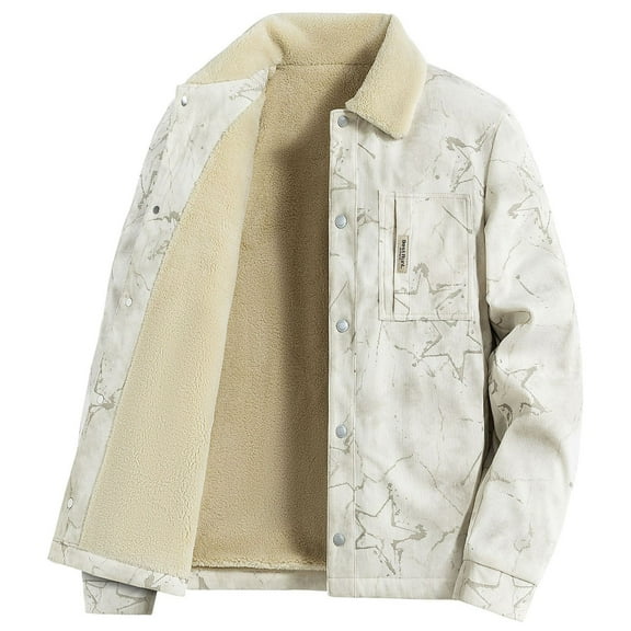 Kilaqueen Corduroy Jacket For Men Fleece Lined Lapel Long Sleeve Button Down Coats with Pockets Casual Trendy Comfy Fall Winter Warm Cloths