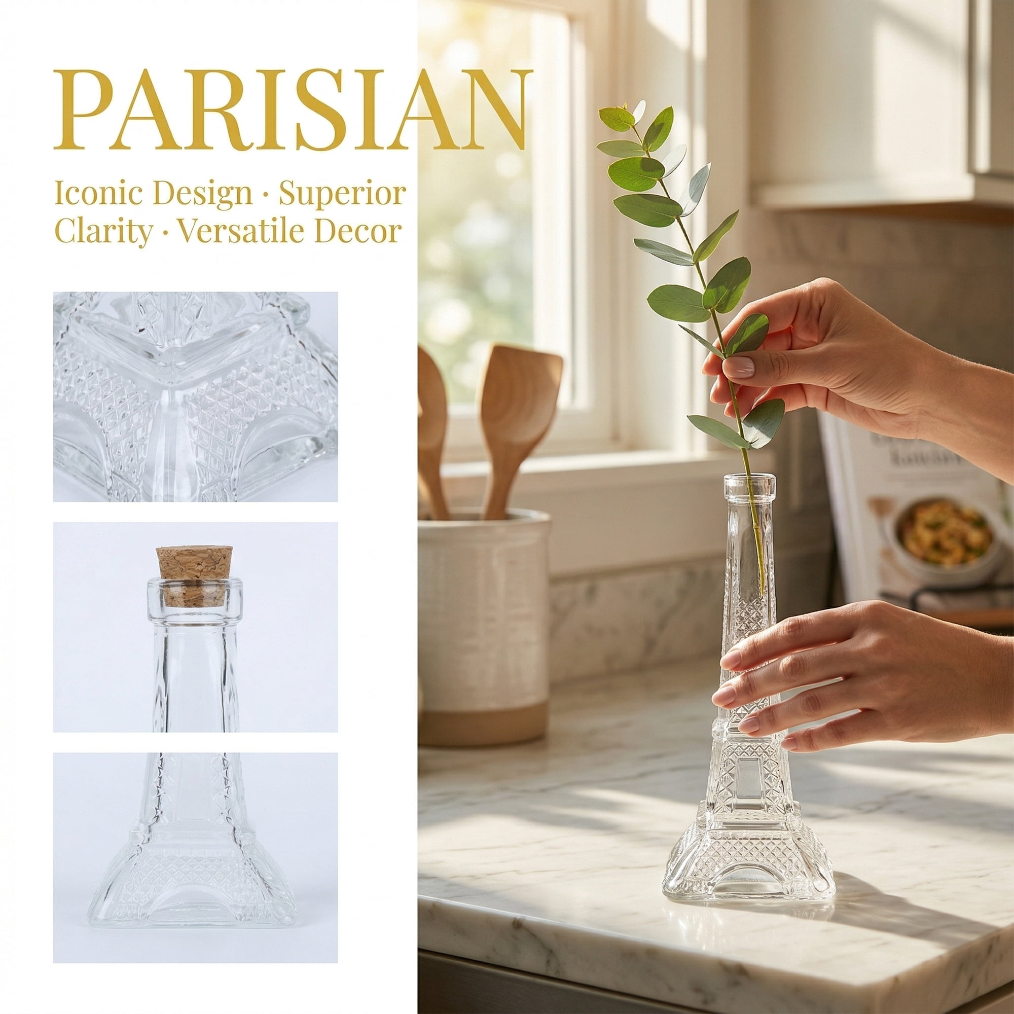 Unique Bargains 2pcs Decorative Simple Glass Jars with Cork Stoppers Small Tower 3.1"x3.1"x6.1"