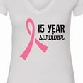 thumbnail image 4 of Inktastic Breast Cancer 15 Year Survivor Pink Ribbon Women's V-Neck T-Shirt, 4 of 5