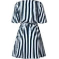 thumbnail image 3 of Robe Courte Plissée Aguichant pour Femme à Col en V Plongeant, Manches Courtes, Rayée, Portefeuille, Ourlet à Volants, avec Ceinture, Noir, M, 3 of 4