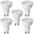 thumbnail image 1 of Paquete de 5 bombillas LED GU10 de 6 W (equivalente a 60 W), blanco frío 6000 K, 500 lúmenes, haz ancho de 120°, foco empotrable sin parpadeo., 1 of 5