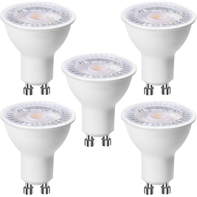 Paquete de 5 bombillas LED GU10 de 6 W (equivalente a 60 W), blanco frío 6000 K, 500 lúmenes, haz ancho de 120°, foco empotrable sin parpadeo.