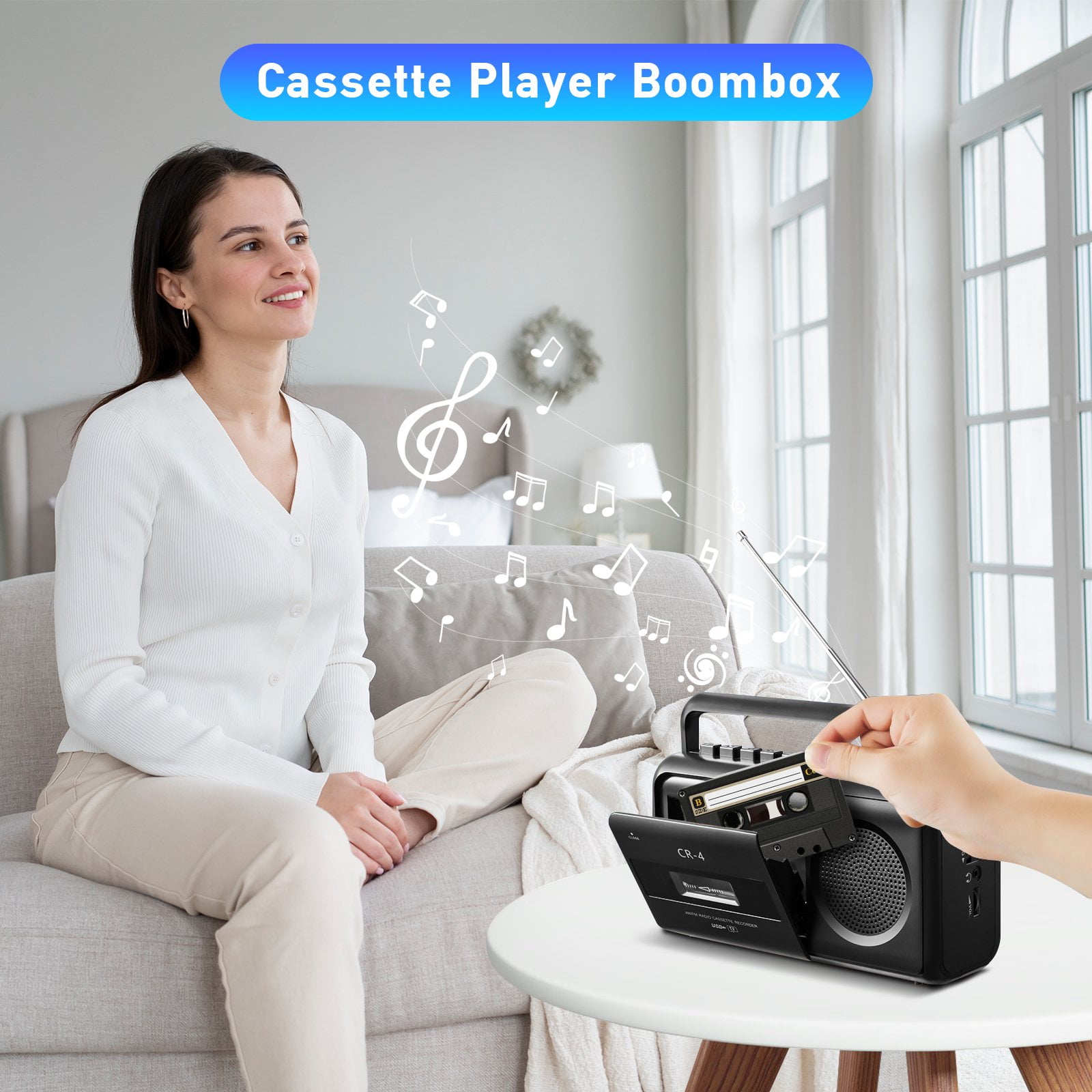Cassette Tape Player Boombox,Portable Cassette Player AM/FM/SW Radio Stereo,Tape Player/Recorder with Big Speaker and Earphone Jack,AC Powered or Battery Operated Black