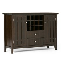 Simpli Home Bedford SOLID WOOD and Pine 54 inch x 17 inch Rectangle Transitional Sideboard Buffet Credenza and Wine Rack in Dark Tobacco Brown