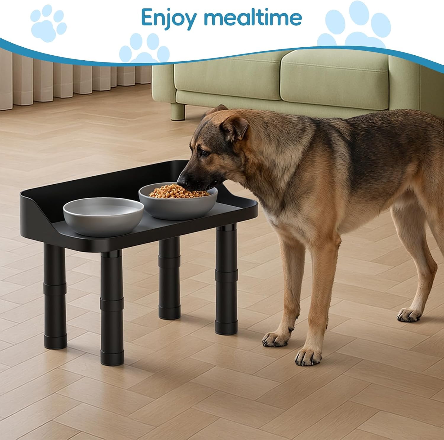Flymer Elevated Dog Food Bowl Stand - Adjuastable Raised Dog Feeding Station with Splash Gard 16"W Pet Cat Food Table for Large Dogs