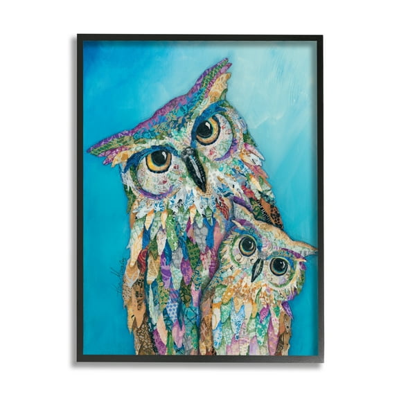 Stupell Industries Pair Wise Owls Varied Patterns Painting Collage Painting Black Framed Art Print Wall Art, Design by Lisa Morales
