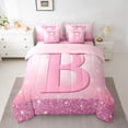 thumbnail image 2 of jejeloiu Initial Letter B Bedding Comforter Set 7pcs,Kawaii Bowknot Queen Bedding Sets,Pink Sequin Print Queen Sheet Sets For Girls,Breathable Bedroom Decoration Reversible, 2 of 8