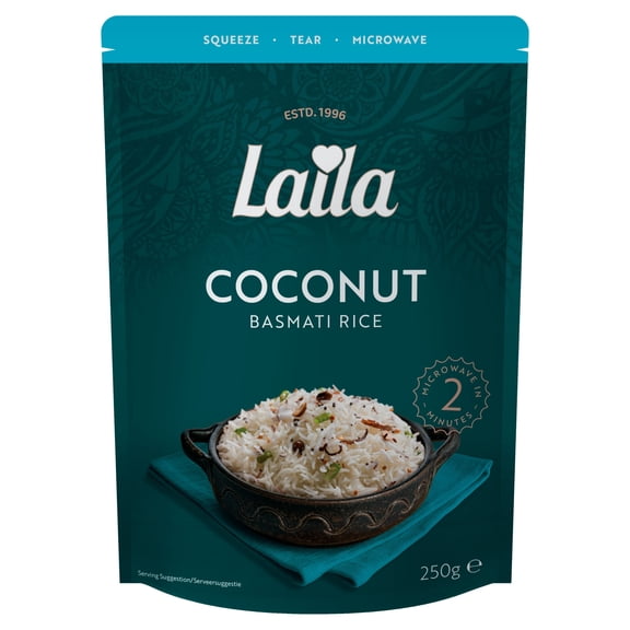 Laila Coconut Microwave Rice 250g, Imported from Britain