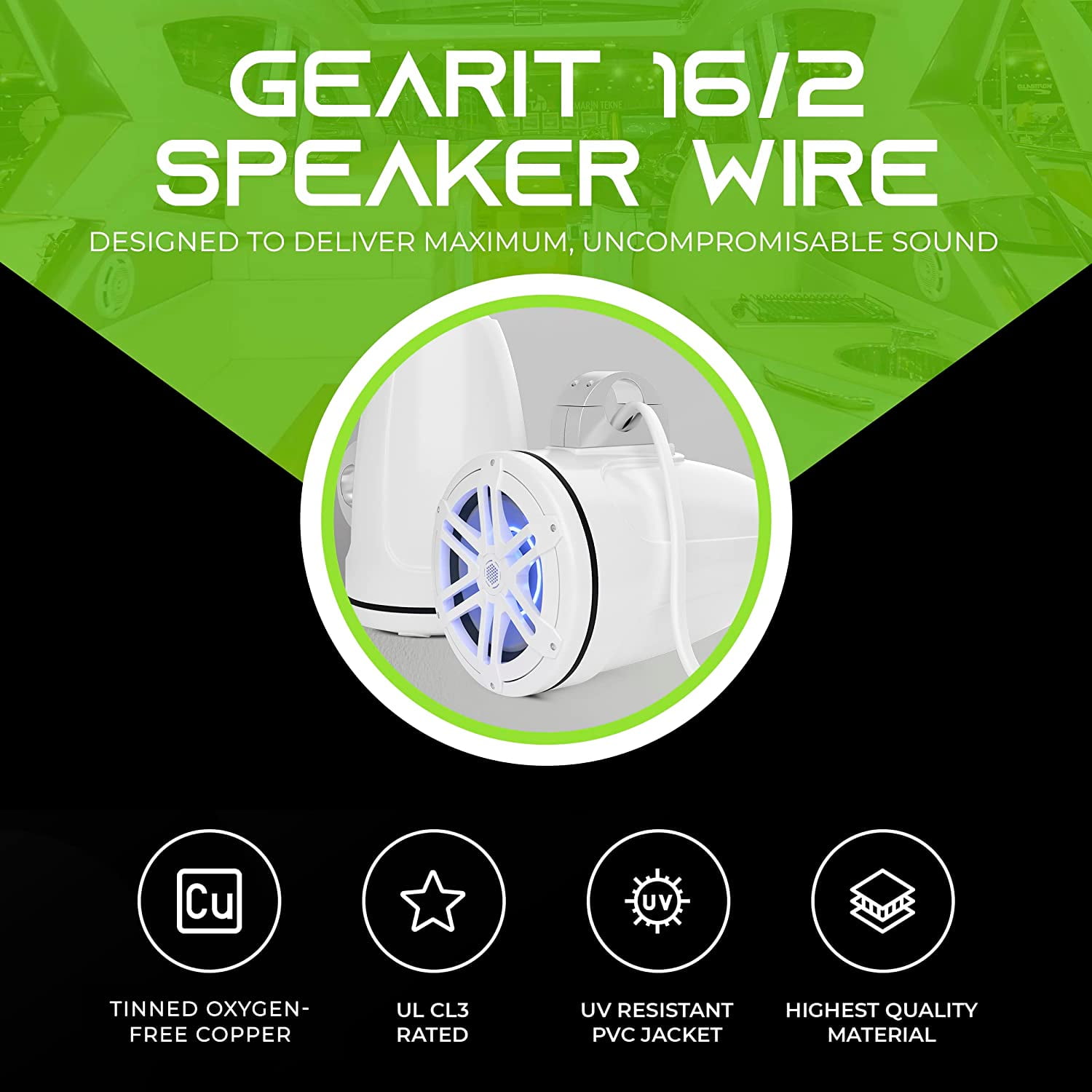 GEARit 16 Gauge Wire Speaker Cable 50 Ft Marine Grade OFC Copper for Boat Stereo Systems, 2 Conductor Audio Installation, White