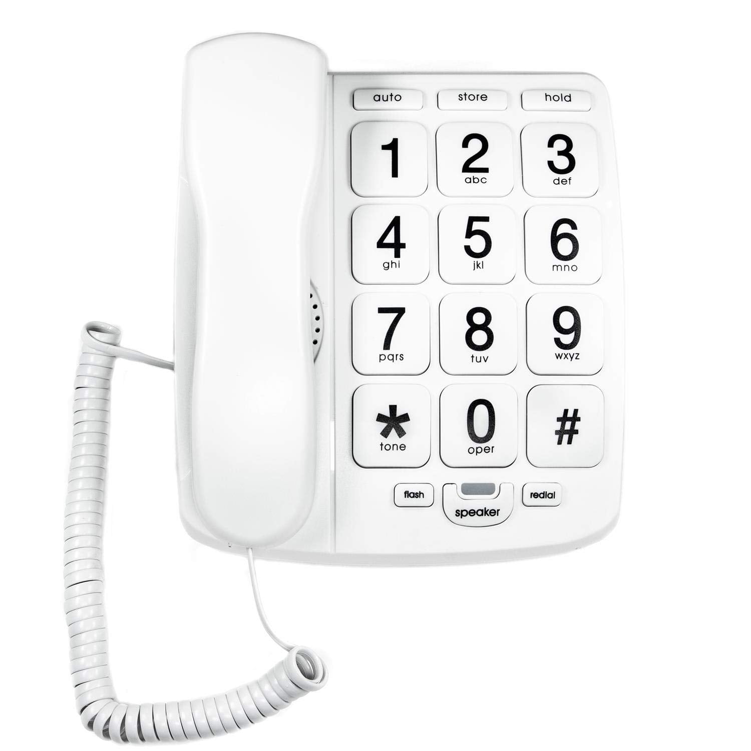 Packard Bell Big Button Corded Phone for Seniors, White, with 