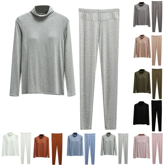 NJDVHB Économies d'Automne et d'Hiver! Ensemble de Détente pour Femmes, Tenues de Nuit pour Dames, Pyjamas Rembourrés à Col Haut avec Bonnets Manches Longues et Pantalon, Gris, P