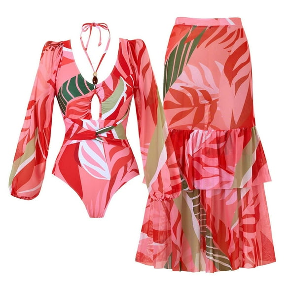 Trajes de baño tankini para mujer Traje de baño estampado diario para mujer Traje de baño conservador de cuerpo unido Conjunto de dos piezas con falda de playa estampada