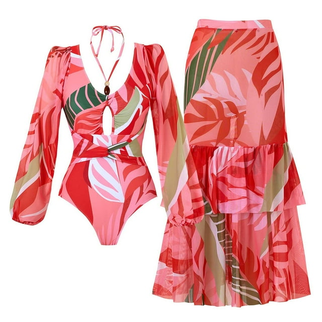 Trajes de baño tankini para mujer Traje de baño estampado diario para mujer Traje de baño conservador de cuerpo unido Conjunto de dos piezas con falda de playa estampada