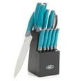 thumbnail image 1 of Oster Lindbergh 14 Piece SS Cutlery Set W/Color Stained Wood Block, Teal, 1 of 8