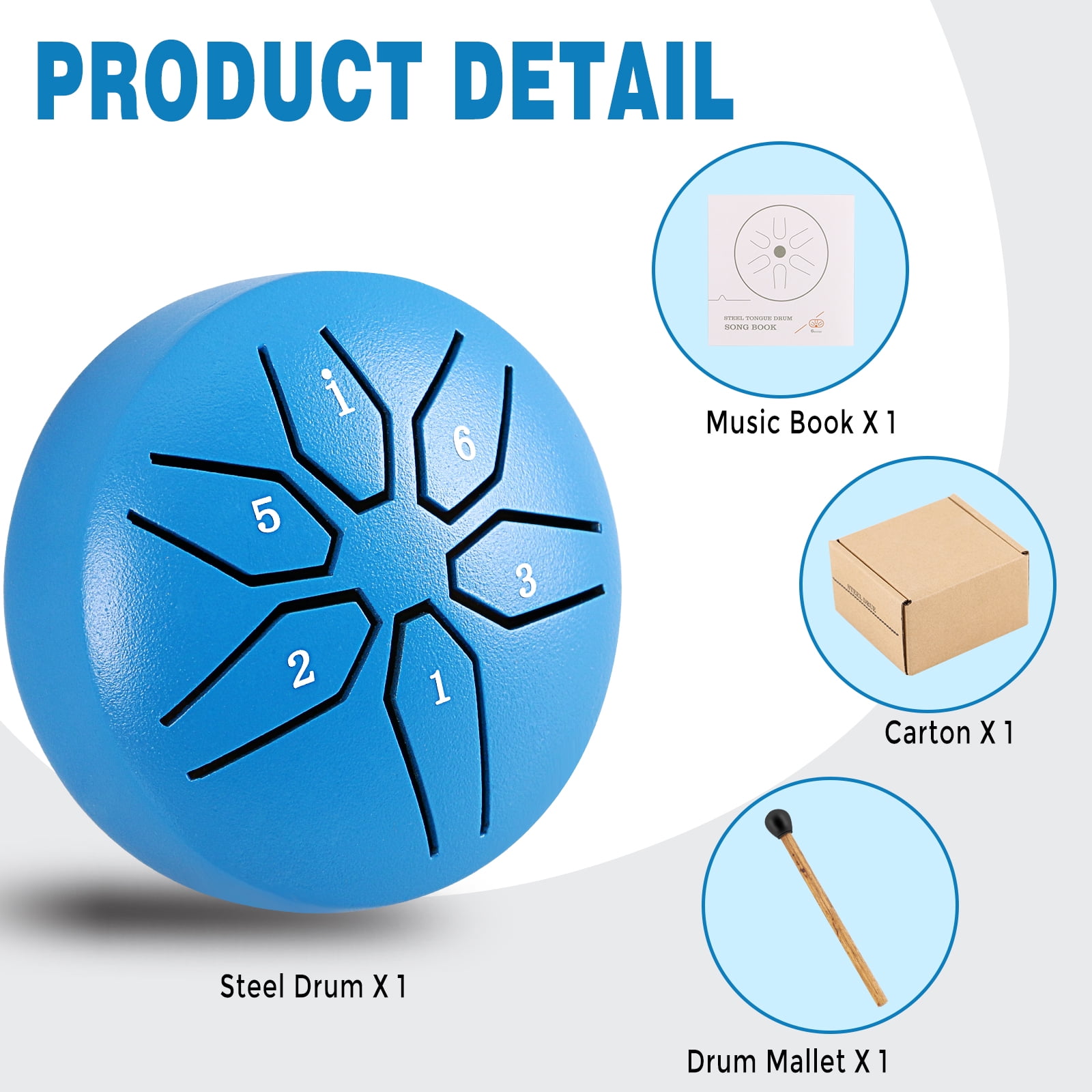 EASTROCK Mini Steel Tongue Drum 3 Inch 6-Note Rain Drum Percussion Instrument in C Key with Mallets for Party/Outdoor (Blue)
