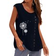 thumbnail image 1 of Gibobby Mujeres diente de león impresión Casual verano sin mangas botón chaleco cuello redondo blusa suelta Top(Marina,G), 1 of 5
