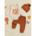 thumbnail image 4 of Elippeo Boys 3PCS Thanksgiving Outfit Sets Long Sleeve O Neck Letter Print Romper Solid Color Pants Hat Sets 3 6 12 18 Months, 4 of 10