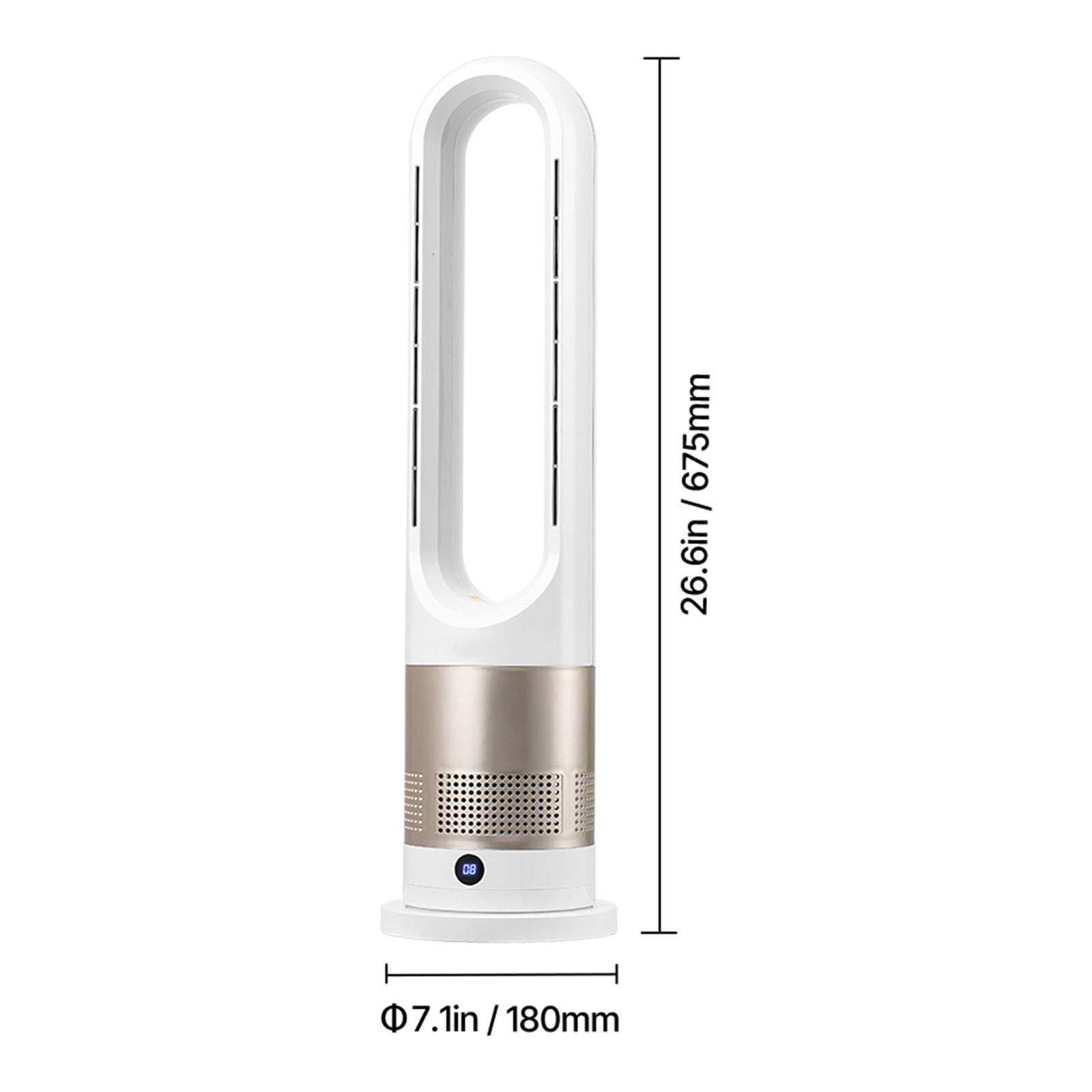 Bladeless Tower Fan with 8 Speeds, 3 Heat Levels, 80° Oscillation, 9H Timer, Remote Control, for Bedroom Office Home