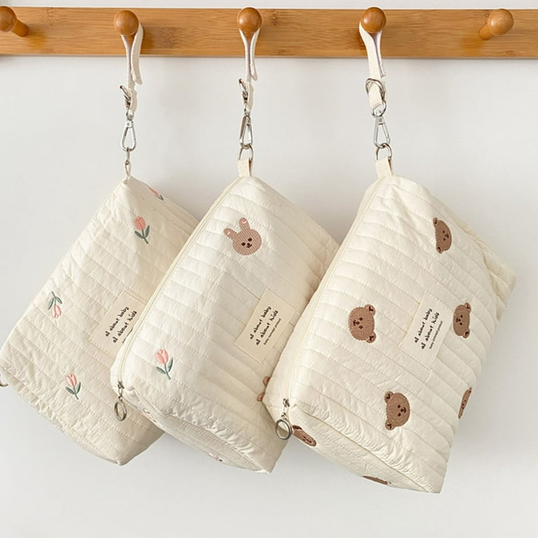 Mommy Handbag Brand Tote Zipper Embroidery Cute Bear Olives Print