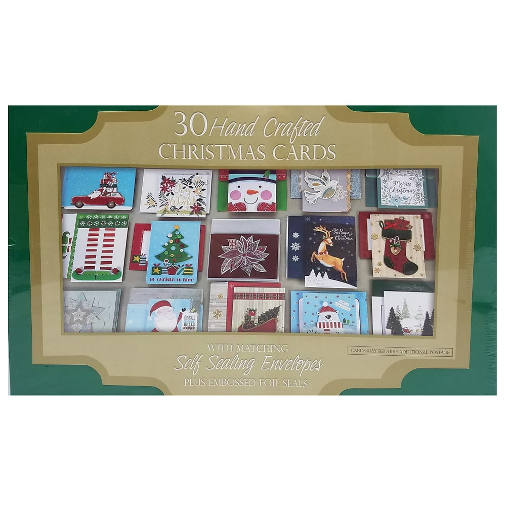 Hand Crafted 30Count Christmas Cards with Self Sealing Embossed Foil