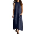 thumbnail image 2 of ClodeEU Women's Mock Neck Sleeveless Dress with Pockets,Elegant Casual Loose Fit Summer Midi Dress Navy,Women's Plus XL, 2 of 6