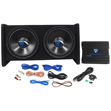 Rockville RV12.2B 1200w Dual 12" Car Subwoofer Enclosure Mono Amplifier Amp Kit