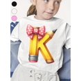 thumbnail image 1 of Pencil alphabet Back to School Girls Summer T-Shirt with Funny animal Sayings Youth Fit Short Sleeve Comfortable Cotton Tee for Daily School and Gift, 1 of 7