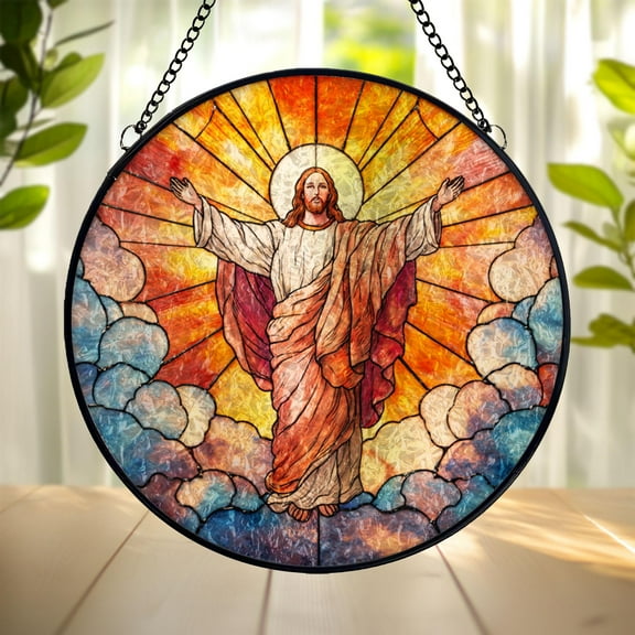 Spiritual Cross Suncatcher, Religious Inspired Stained Glass Style Acrylic Window Hanging, Christian Home Decor Gift