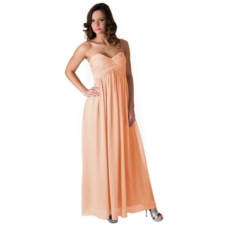 Faship Womens Long Evening Gown Bridesmaid Wedding Party Prom Formal Dress,Peach,8 - (Best Bridal Gowns For Beach Wedding)