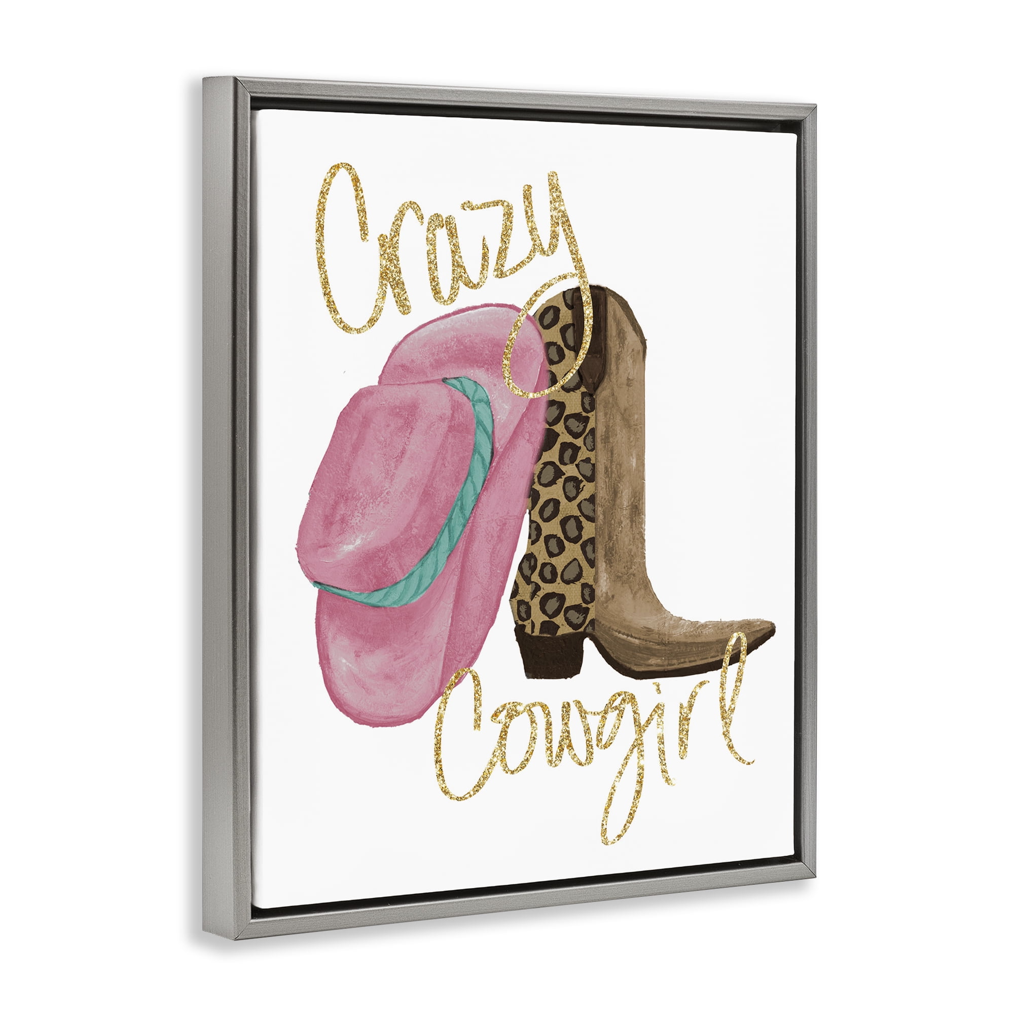 Stupell Industries Glam Crazy Cowgirl Typography Painting Gray Floater Framed Art Print Wall Art, 17 x 21