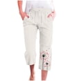 thumbnail image 2 of ZHUGeLI Beach Pants for Women Lightweight Summer Pants Women Casual Cotton Linen Cropped Pants Elastic Waist Drawstring Ethnic Floral Capris Trousers Casual High Waisted Drawstring Beach Pant, 2 of 4