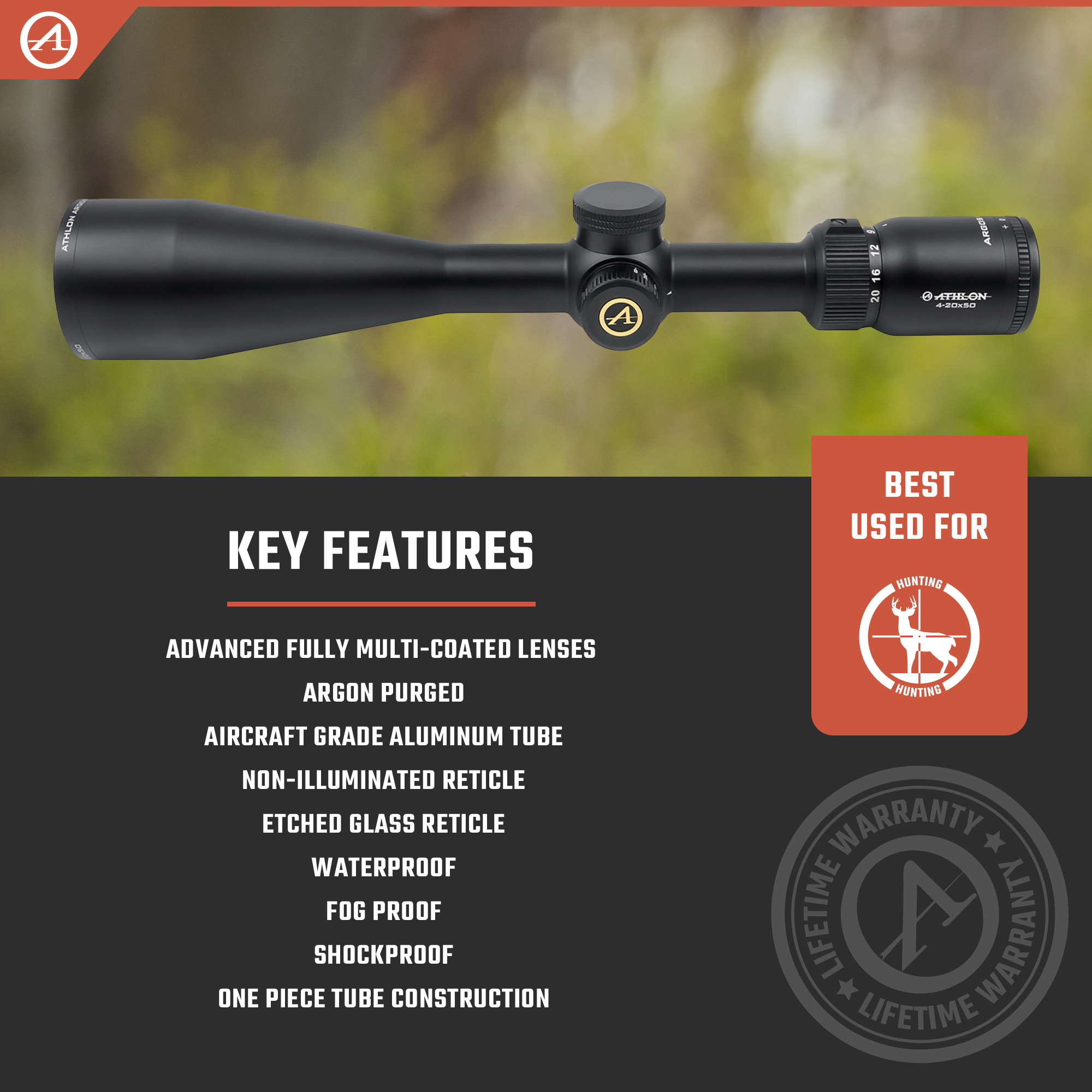 Athlon Optics Argos HMR Rifle Scope 4-20x 50mm Illuminated Mil Dot Reticle Matte Black