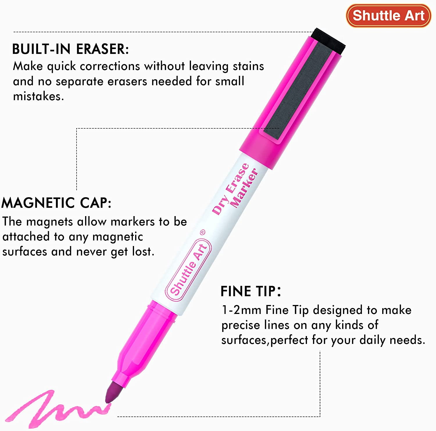 Dry Erase Markers, Shuttle Art 90 Bulk Pack 15 Colors Magnetic Whiteboard Markers with Erase, Fine Point Dry Erase Markers are Perfect for Writing on Whiteboard Mirrors Glass for Office Home