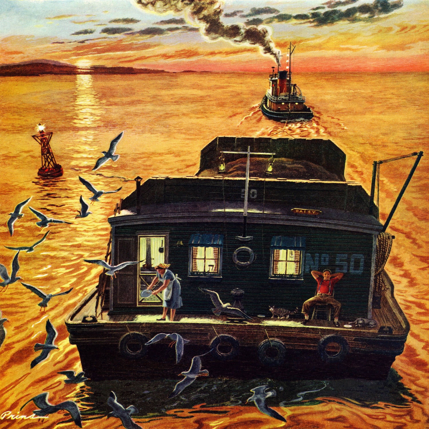 Marmont Hill - "Houseboat" Painting Print on Wrapped Canvas