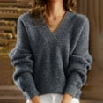 thumbnail image 2 of Hpapadks Oversized Sweaters for Women V Neck Solid Color Long Sleeve Knitted Sweaters Pullover Casual Top Cable Knit Sweater Women Grey S, 2 of 3