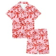 thumbnail image 2 of Teen Satin Pjs for Girls Valentines Day Pajama Short Sleeve Bow Print Button Down Sleep Shirt Kids Pajama 12-13 Years, 2 of 4
