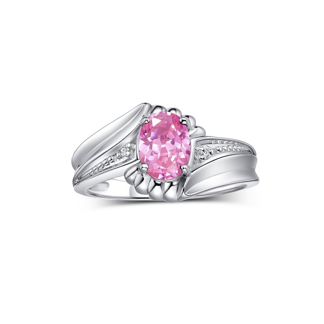 RYLOS Rings for Women Sterling Silver Swirl Z Ring 7X5MM Oval Gemstone & Diamond Rings October Pink Ice Jewelry Size 10