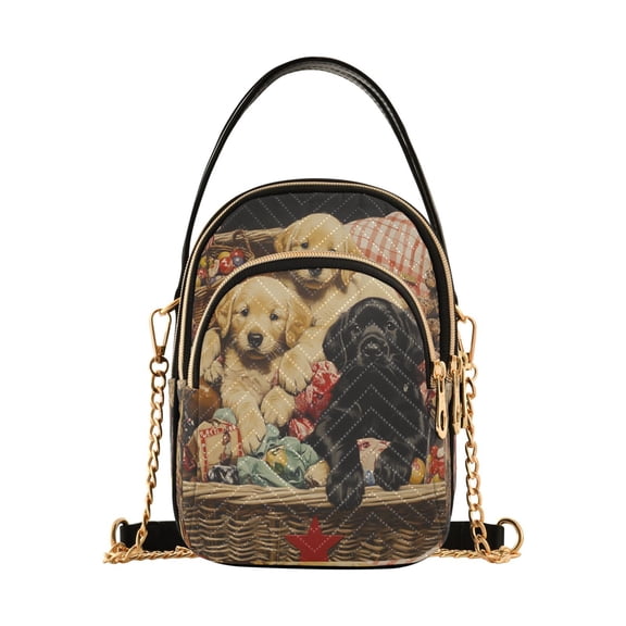 YAZAOO Cross Body Fashion Shoulder Waist Purse Bags Three Puppies in Basket Pocket Handbags