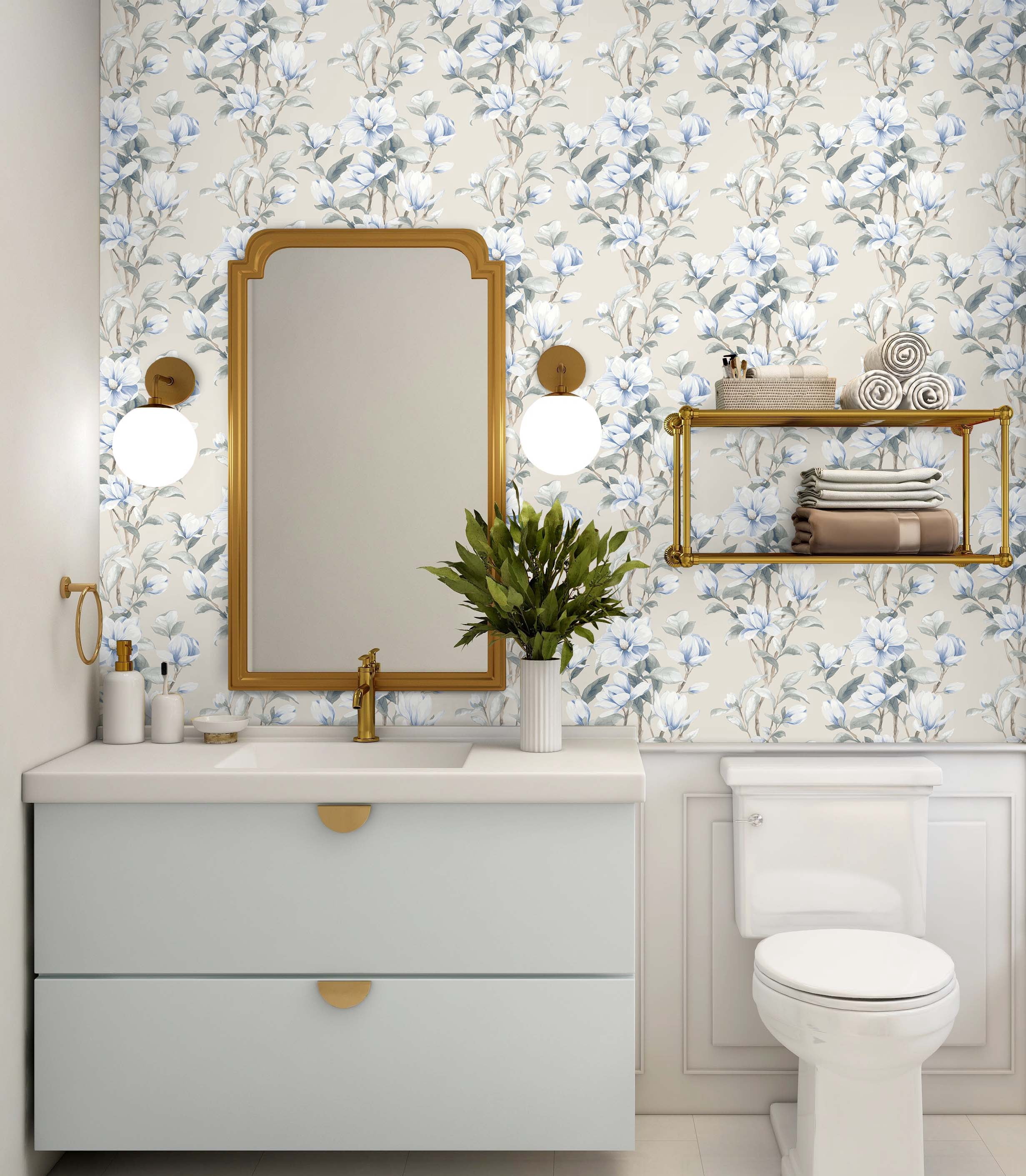 NextWall Linen & French Blue Magnolia Trail Peel and Stick Wallpaper