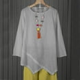 thumbnail image 2 of PLHWHYQ Women's Spring Summer Long Sleeve T‑Shirt, Round Neck Irregular Hem Solid Color Casual Loose Top Grey XL, 2 of 3