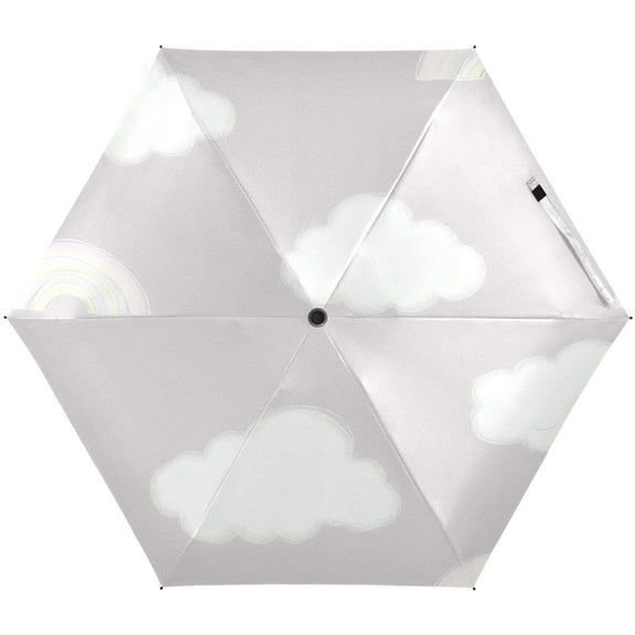 Cloud and Rainbow Pattern Umbrellas for Sun Auto Open Close UV50  Waterproof 5-Fold Compact Fiberglass Frame