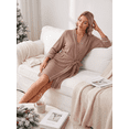 thumbnail image 6 of JWD Womens Waffle Wrap Robe V Neck Tie Waist 3/4 Sleeve Lounge Nightgown Soft Sleepwear Dark Khaki S, 6 of 6