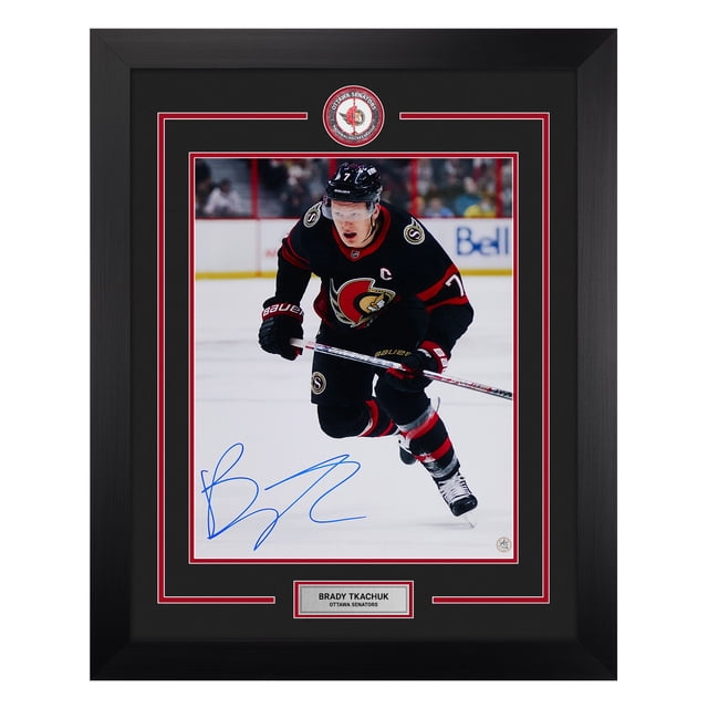 Brady Tkachuk Autographed Ottawa Senators Centre Ice Logo 26x32 Frame